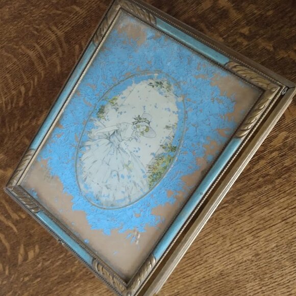 Vintage/Antique Gold and Blue Jewelry Box (needs TLC) - Picture 1 of 13